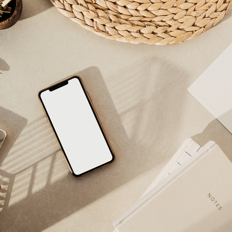 Smartphone Mockup on Contemporary Office Desk Flatlay